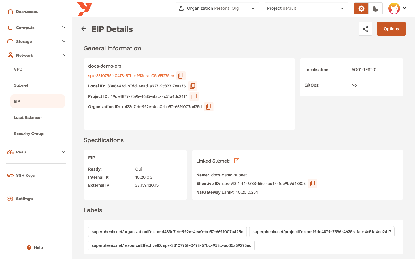 EIP details with the External IP